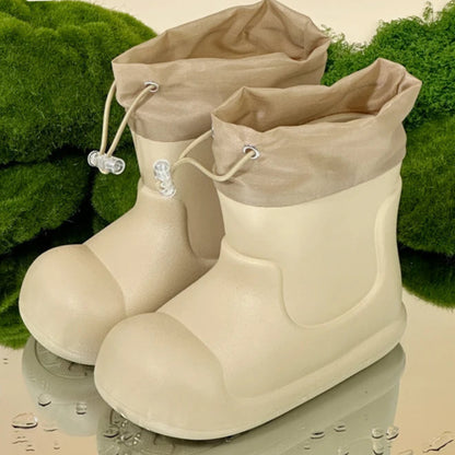 QS QISION Kids’ Waterproof Elastic Band Rain Boots – Unisex Solid Colour Wellies for 4-6 Years