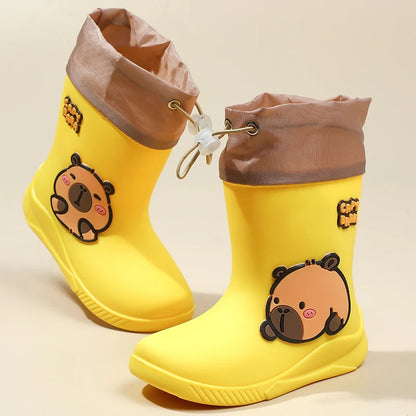 Kids Waterproof Rain Boots – Cute Animal Print PVC Shoes with Elastic Band