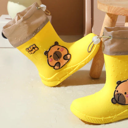 Kids Waterproof Rain Boots – Cute Animal Print PVC Shoes with Elastic Band