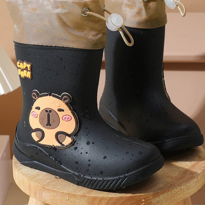 Kids Waterproof Rain Boots – Cute Animal Print PVC Shoes with Elastic Band