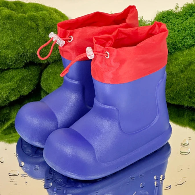 QS QISION Kids’ Waterproof Elastic Band Rain Boots – Unisex Solid Colour Wellies for 4-6 Years