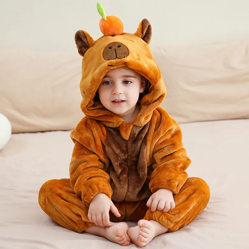 Kids Capybara Onesie Pajamas – Flannel Animal Costume for Boys & Girls