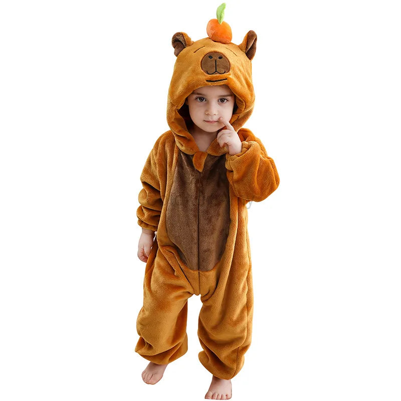 Kids Capybara Onesie Pajamas – Flannel Animal Costume for Boys & Girls