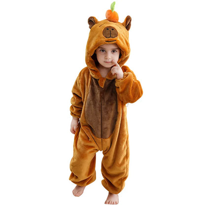 Kids Capybara Onesie Pajamas – Flannel Animal Costume for Boys & Girls