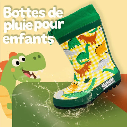 Kids Dinosaur Rain Boots – Waterproof Lace-Up Rubber Shoes for Boys & Girls