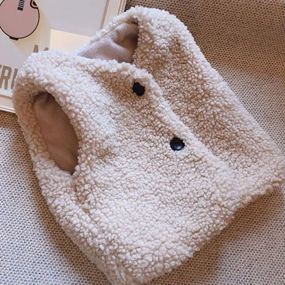 Autumn Winter Baby Lamb Wool Plush Vest – Unisex Kids Warm V-Neck Waistcoat for 1-6Y