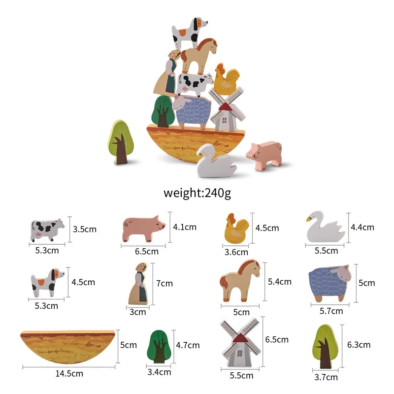 Baby Wooden Stacking Toys – Montessori Farm Balance Blocks Educational Puzzle for Kids