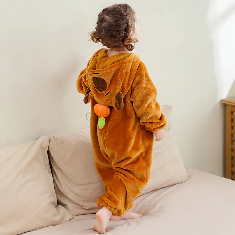Kids Capybara Onesie Pajamas – Flannel Animal Costume for Boys & Girls