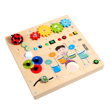 interactive sensory fidget board for toddlers, LED light-up busy board toy, fine motor skills development toy, preschool educational activity board, travel-friendly toddler toy