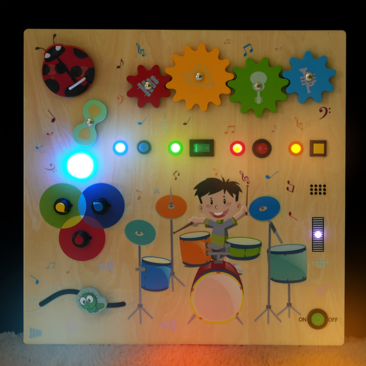 interactive sensory fidget board for toddlers, LED light-up busy board toy, fine motor skills development toy, preschool educational activity board, travel-friendly toddler toy